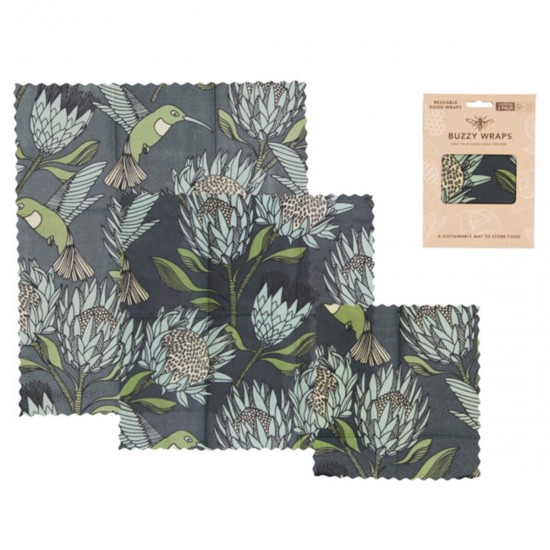 Pack of 3 Beeswax Wraps | Protea Blue on Gunmetal