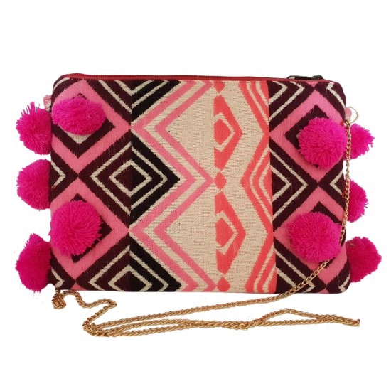 Boho Pompom Bag | Pink and Black