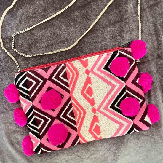 Boho Pompom Bag | Pink and Black