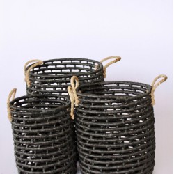 Set 3 | Black Woven Seagrass Baskets 