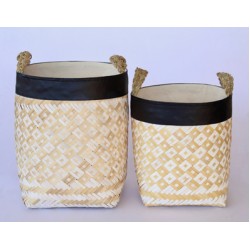 Set 2 | White & Natural Bamboo Baskets