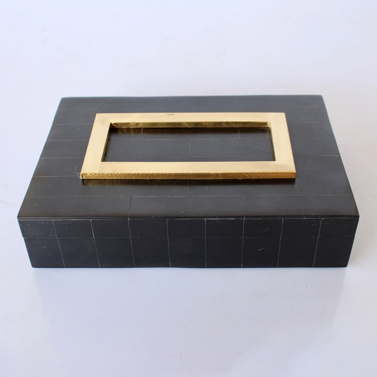 Oblong Bone Black Box With Gold Trim 