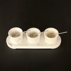 Set Of 3 Marble Condiment Set with Spoons and Tray