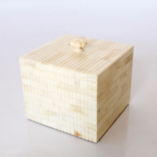  Square Bone Ridged Box With Knob