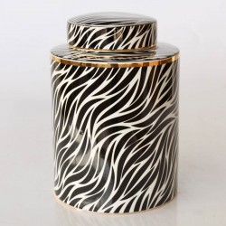 White, Black and Gold Zebra Stripe Jar With Lid