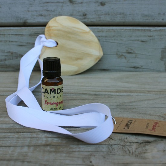          Lemongrass Heart + Oil | Scented Wooden Heart and a Top Up Scented Oil