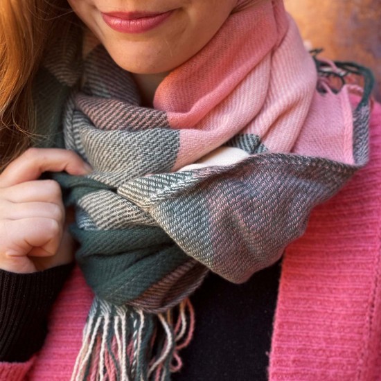 Winter Scarf | Emerald and Pink 