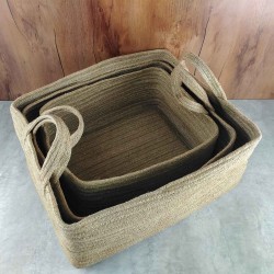 Set of 3 | Jute Rectangle Baskets with Handles 