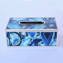 Tissue Box Holder | Blue and Silver Agate 