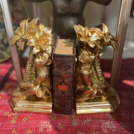 Pair Of Gold Monkey Palm Tree Bookends 