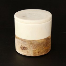 Round Marble and Wooden Cannister with Lid