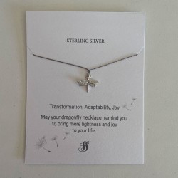 Dragonfly on Grey Silk Necklace | Sterling Silver