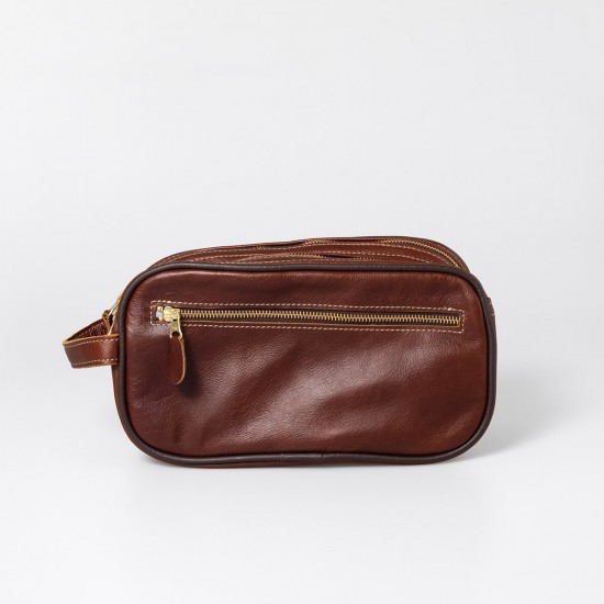 Mens Double Zip Vanity Bag | Leather