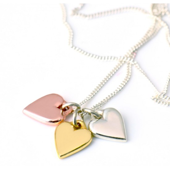 TRIO of Hearts | Rose, Silver and Gold on Silver Chain
